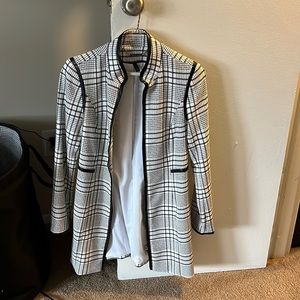 Black/white plaid pea coat